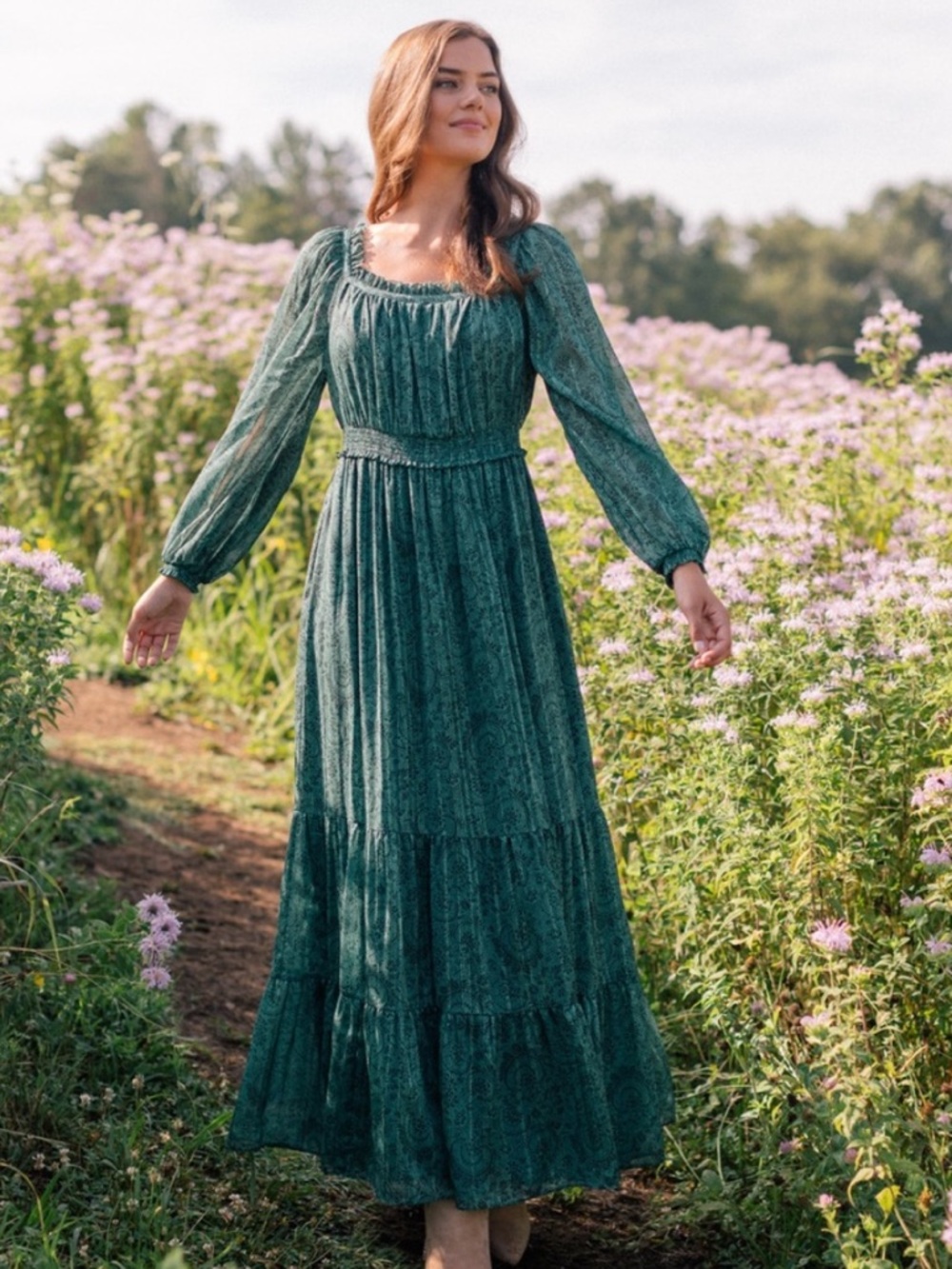 Gal Meets Glam Laurel Print Emerald Maxi Dress Long Sleeve NWT Size 2